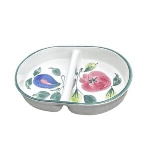 Vintage Pizzato Divided Dish Plate Bowl Flowers Painted Made in Italy 12”